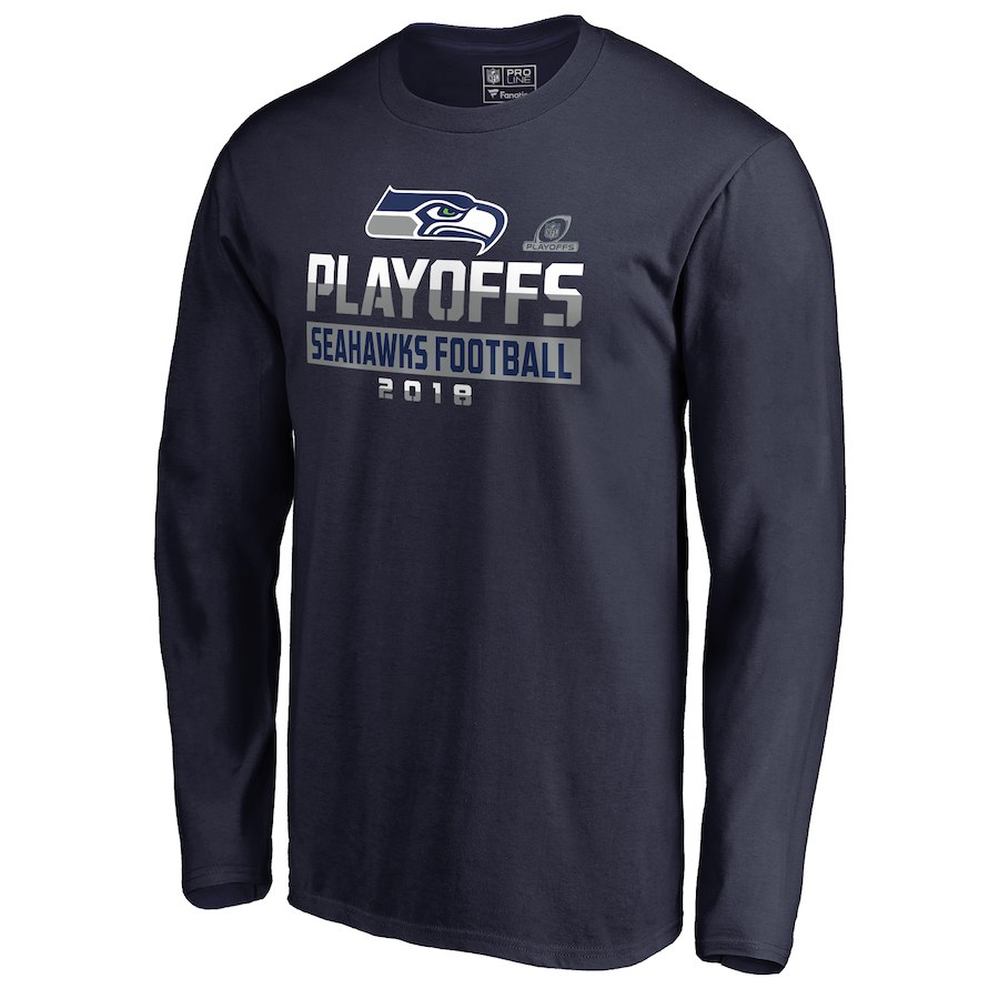 Seahawks Navy 2018 NFL Playoffs Seahawks Football Men's Long Sleeve T-Shirt Seahawks Navy 2018 NFL Playoffs Seahawks Football Men's Long Sleeve T-Shirt