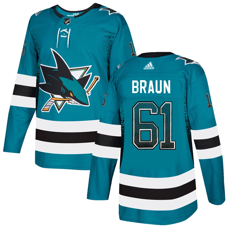 Sharks 61 Justin Braun Teal Drift Fashion Adidas Jersey Sharks 61 Justin Braun Teal Drift Fashion Adidas Jersey