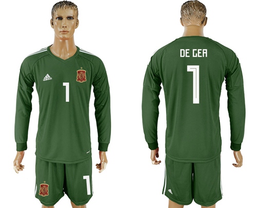Spain #1 De Gea Army Green Long Sleeves Goalkeeper Soccer Country Jersey Spain #1 De Gea Army Green Long Sleeves Goalkeeper Soccer Country Jersey