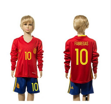 Spain #10 Fabregas Red Home Long Sleeves Kid Soccer Country Jersey Spain #10 Fabregas Red Home Long Sleeves Kid Soccer Country Jersey