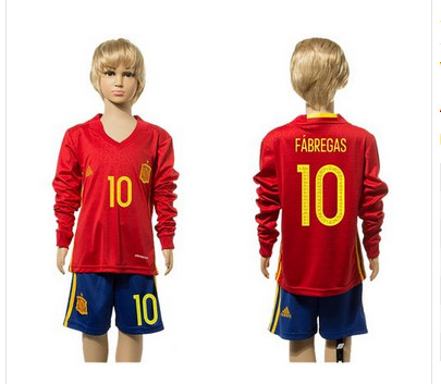 Spain #10 Fabregas Red Home Long Sleeves Kid Soccer Country Jersey