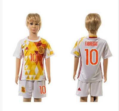 Spain #10 Fabregas White Away Kid Soccer Country Jersey