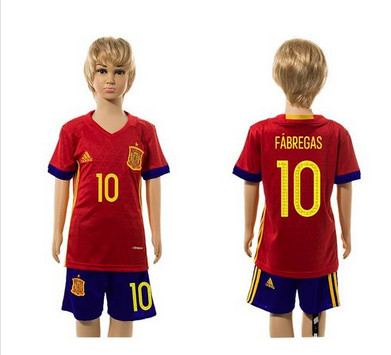 Spain #10 Febregas Red Home Kid Soccer Country Jersey