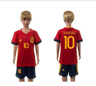 Spain #10 Febregas Red Home Kid Soccer Country Jersey