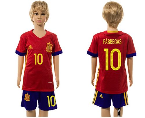 Spain #10 Febregas Red Home Kid Soccer Country Jersey