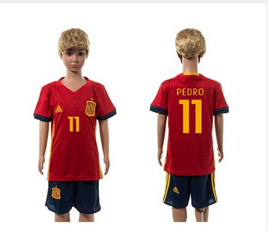 Spain #11 Perdo Red Home Kid Soccer Country Jersey