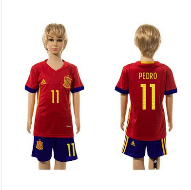 Spain #11 Perdo Red Home Kid Soccer Country Jersey