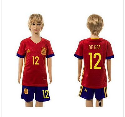 Spain #12 De Gea Red Home Kid Soccer Country Jersey