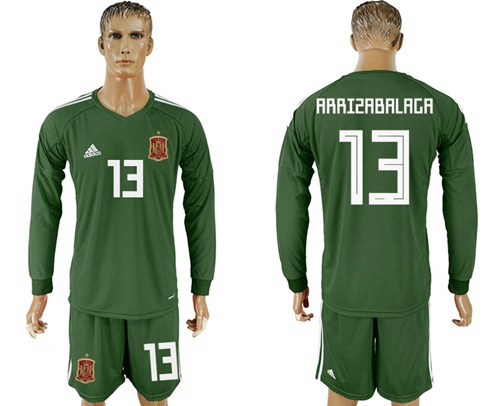 Spain #13 Arrizabalaga Army Green Long Sleeves Goalkeeper Soccer Country Jersey Spain #13 Arrizabalaga Army Green Long Sleeves Goalkeeper Soccer Country Jersey