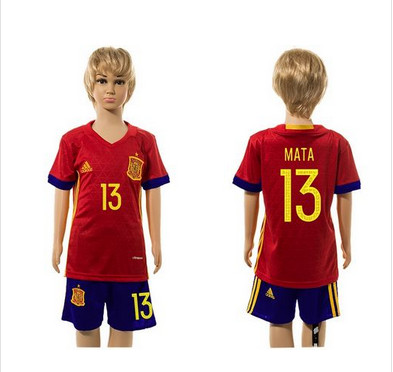 Spain #13 Mata Red Home Kid Soccer Country Jersey