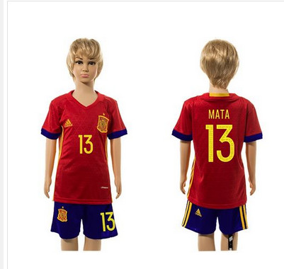 Spain #13 Mata Red Home Kid Soccer Country Jersey
