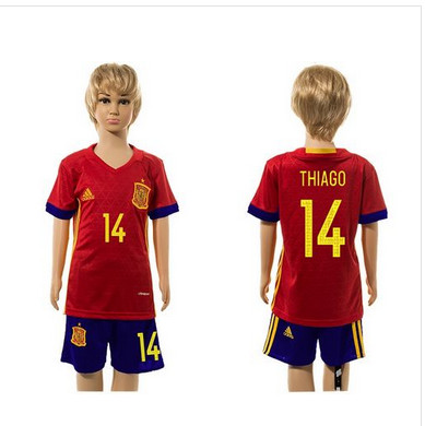 Spain #14 Thiago Red Home Kid Soccer Country Jersey