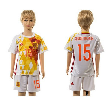 Spain #15 Sergio Raoms White Away Kid Soccer Country Jersey