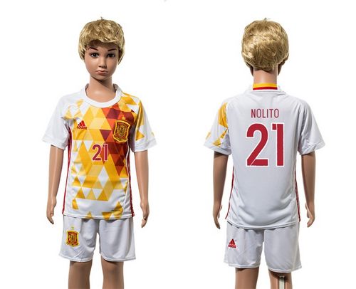 Spain #21 Nolito White Away Kid Soccer Country Jersey Spain #21 Nolito White Away Kid Soccer Country Jersey