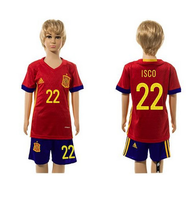 Spain #22 Isco Red Home Kid Soccer Country Jersey