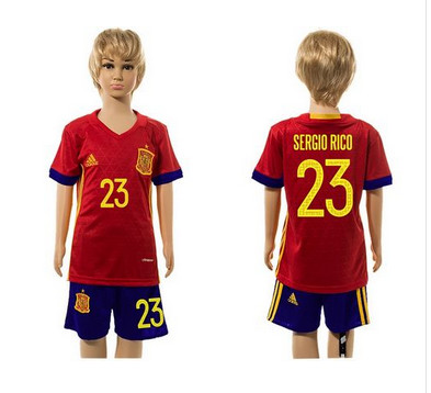 Spain #23 Sergio Rico Red Home Kid Soccer Country Jersey Spain #23 Sergio Rico Red Home Kid Soccer Country Jersey