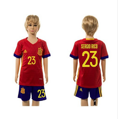 Spain #23 Sergio Rico Red Home Kid Soccer Country Jersey