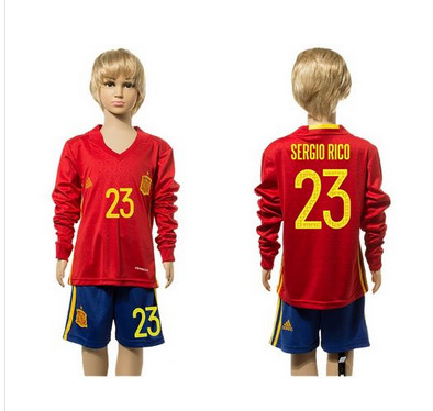 Spain #23 Sergio Rico Red Home Long Sleeves Kid Soccer Country Jersey Spain #23 Sergio Rico Red Home Long Sleeves Kid Soccer Country Jersey