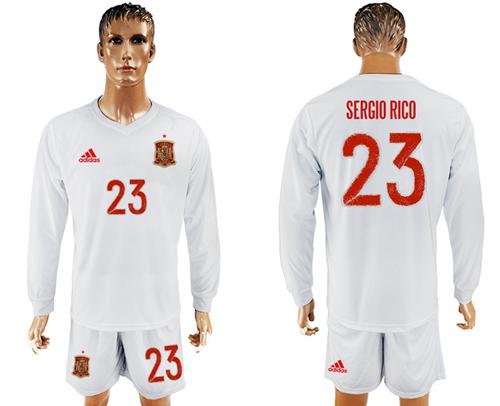 Spain #23 Sergio Rico White Away Long Sleeves Soccer Country Jersey Spain #23 Sergio Rico White Away Long Sleeves Soccer Country Jersey