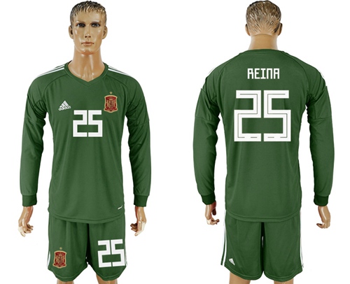 Spain #25 Reina Army Green Long Sleeves Goalkeeper Soccer Country Jersey Spain #25 Reina Army Green Long Sleeves Goalkeeper Soccer Country Jersey