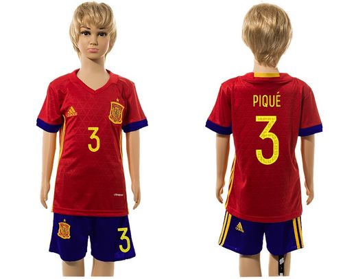Spain #3 Pique Red Home Kid Soccer Country Jersey Spain #3 Pique Red Home Kid Soccer Country Jersey