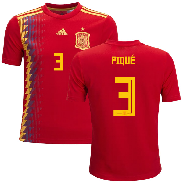 Spain #3 Pique Red Home Kid Soccer Country Jersey Spain #3 Pique Red Home Kid Soccer Country Jersey
