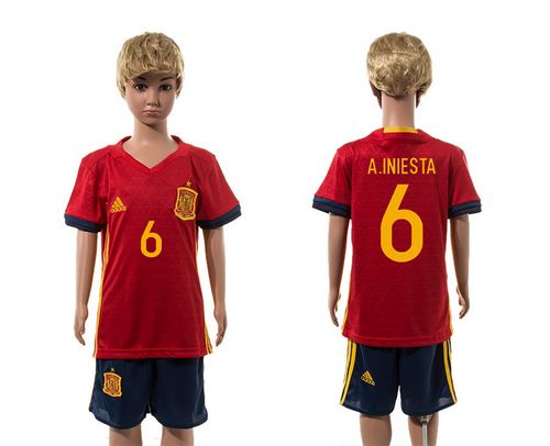 Spain #6 A.Iniesta Red Home Kid Soccer Country Jersey Spain #6 A.Iniesta Red Home Kid Soccer Country Jersey