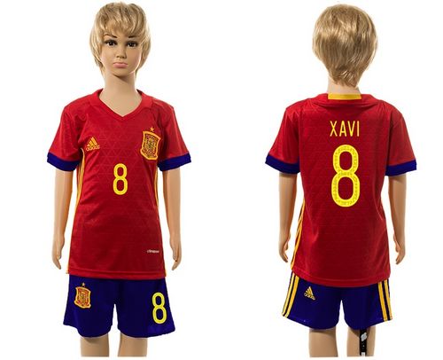 Spain #8 Xavi Red Home Kid Soccer Country Jersey