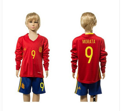 Spain #9 Morata Red Home Long Sleeves Kid Soccer Country Jersey