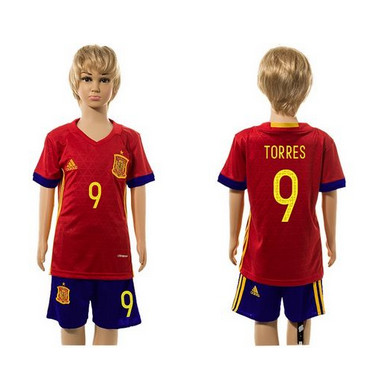 Spain #9 Torres Red Home Kid Soccer Country Jersey