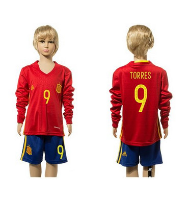 Spain #9 Torres Red Home Long Sleeves Kid Soccer Country Jersey Spain #9 Torres Red Home Long Sleeves Kid Soccer Country Jersey