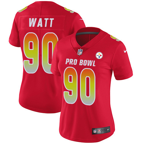 Steelers #90 T. J. Watt Red Women's Stitched Football Limited AFC 2019 Pro Bowl Jersey