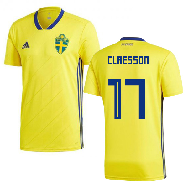 Sweden #17 Claesson Home Kid Soccer Country Jersey Sweden #17 Claesson Home Kid Soccer Country Jersey