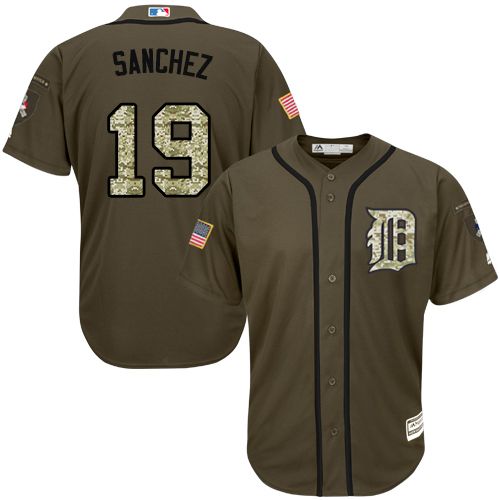 Tigers #19 Anibal Sanchezn Green Salute to Service Stitched MLB
