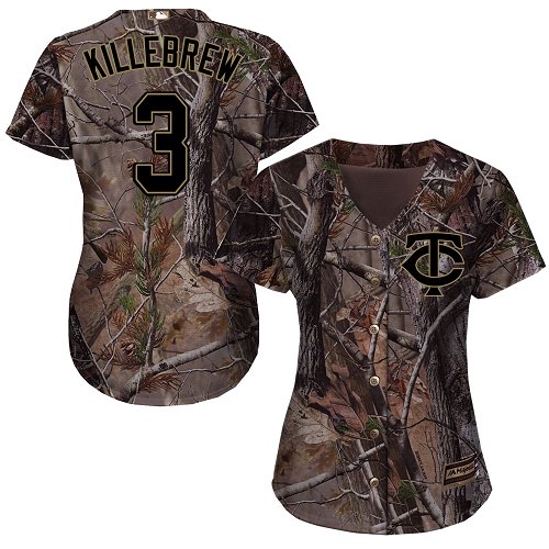 Twins #3 Harmon Killebrew Camo Realtree Collection Cool Base Women's Stitched Baseball Jersey
