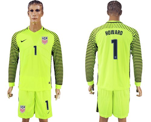 USA #1 Howard Shiny Green Long Sleeves Goalkeeper Soccer Country Jersey USA #1 Howard Shiny Green Long Sleeves Goalkeeper Soccer Country Jersey