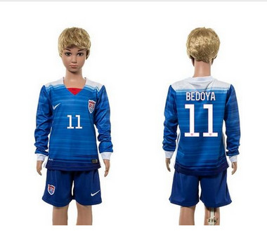 USA #11 Bedoya Away Long Sleeves Kid Soccer Country Jersey