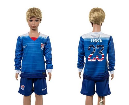 USA #23 Johnson Independence Day Away Long Sleeves Kid Soccer  Country Jersey
