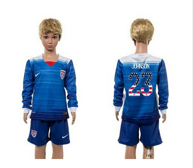 USA #23 Johnson Independence Day Away Long Sleeves Kid Soccer Country Jersey