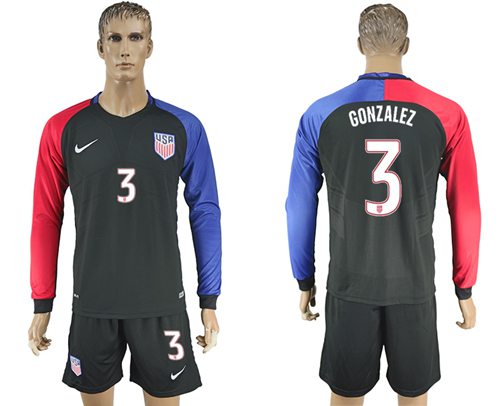 USA #3 Gonzalez Away Long Sleeves Soccer Country Jersey USA #3 Gonzalez Away Long Sleeves Soccer Country Jersey