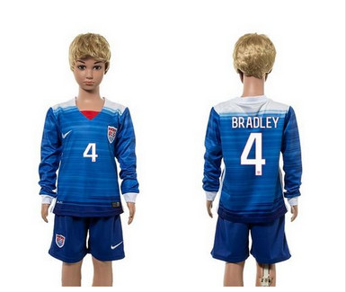 USA #4 Bradley Away Long Sleeves Kid Soccer Country Jersey