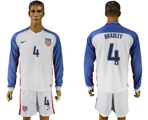 USA #4 Bradley Home Long Sleeves Soccer Country Jersey USA #4 Bradley Home Long Sleeves Soccer Country Jersey