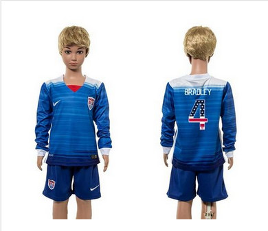 USA #4 Bradley Independence Day Away Long Sleeves Kid Soccer Country Jersey