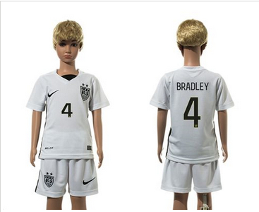 USA #4 Bradley White Home Kid Soccer Country Jersey