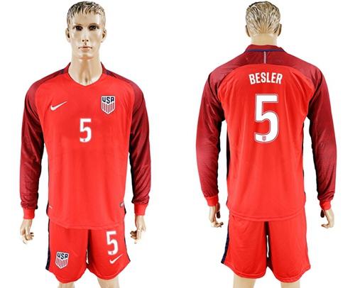 USA #5 Besler Away Long Sleeves Soccer Country Jersey USA #5 Besler Away Long Sleeves Soccer Country Jersey