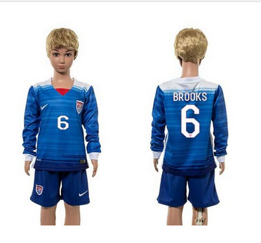 USA #6 Brooks Away Long Sleeves Kid Soccer Country Jersey