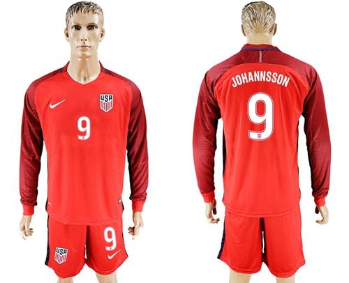 USA #9 Johannsson Away Long Sleeves Soccer Country Jersey USA #9 Johannsson Away Long Sleeves Soccer Country Jersey