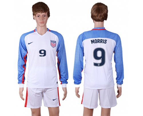 USA #9 Morris Home Long Sleeves Soccer Country Jersey USA #9 Morris Home Long Sleeves Soccer Country Jersey