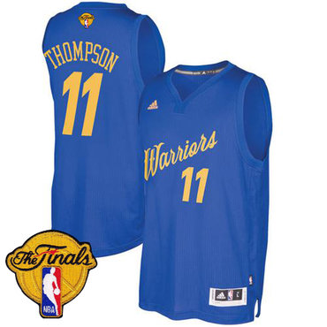 Warriors #11 Klay Thompson Blue 2016-2017 Christmas Day The Finals Patch Stitched NBA Jersey