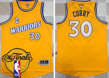 Warriors #30 Stephen Curry Gold New Throwback The Finals Patch Stitched NBA Jersey